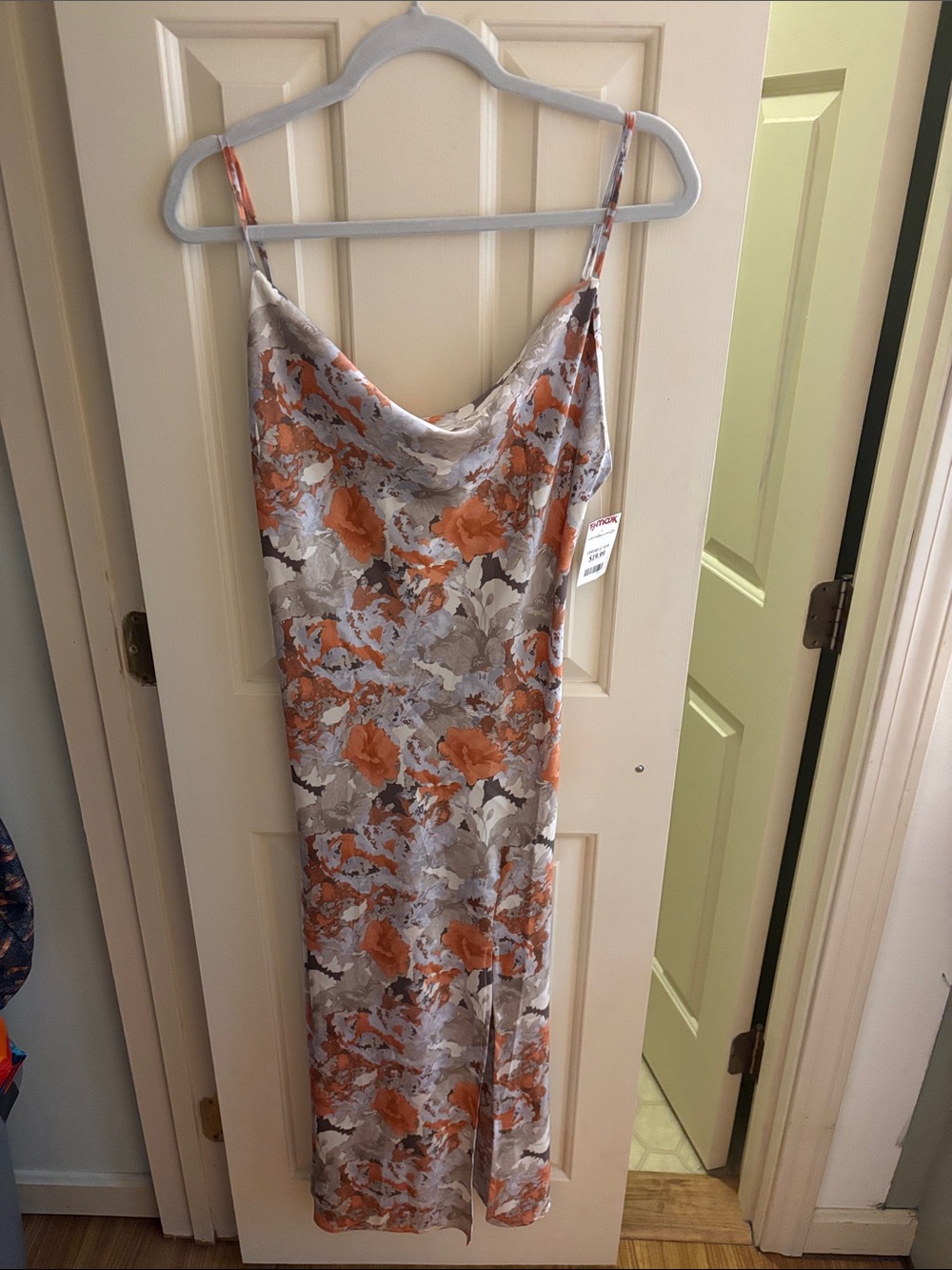 Floral Slip Dress with Cowl Neck in Orange & Gray